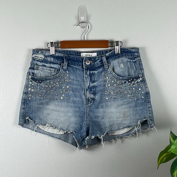 Pistola Distressed Denim Shorts with Rhinestones Size 29 - Picture 1 of 9